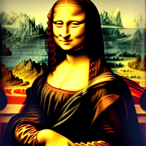 Prompt: Mona Lisa question if she is real or if she is a painting, Mona Lisa painting,