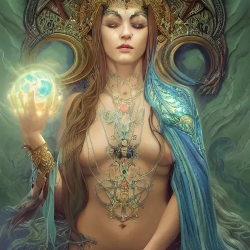 Prompt: portrait painting of a beautiful moon goddess, wearing a dark hooded robe, sacred tattoos on her face, smirking, holding a giant astral scyther, ultra realistic, concept art, intricate details, mystical, highly detailed, photorealistic, octane render, 8 k, unreal engine. art by artgerm and greg rutkowski and alphonse mucha