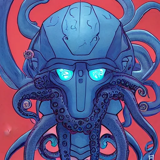 Image similar to 2 0 7 7 autobot octopus portrait by charles vess and james jean and erik jones and rhads, inspired byy ghost in the shell, beautiful fine face features, intricate high details, sharp, ultradetailed