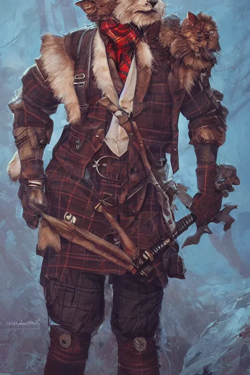 Image similar to portrait of the tartan catfolk unsealer wearing imperial vest by artgerm and Craig Mullins, James Jean, Andrey Ryabovichev, Mark Simonetti and Peter Morbacher 16k