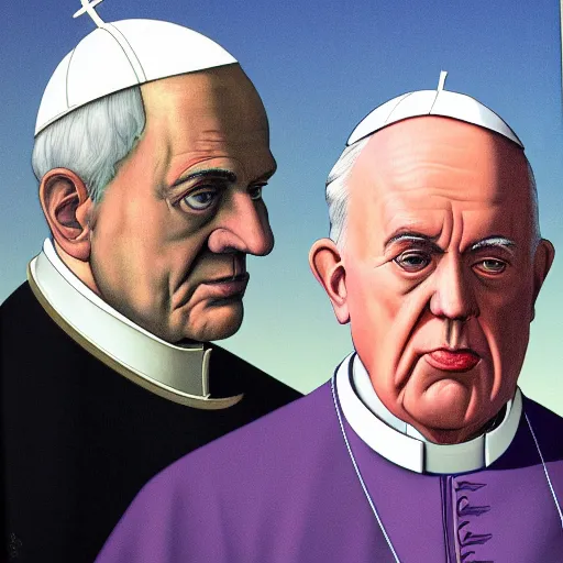 Image similar to the pope by raphael hopper, and rene magritte. extremely highly detailed, occult, funny, humorous, humor, hilarious, funny, entertaining, magical, trending on artstationhq