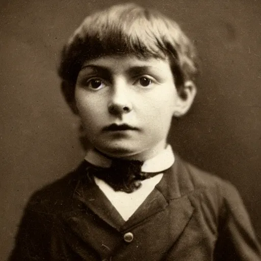 Image similar to close up portrait of a victorian child standing in with a bicycle, 8 k, soft lighting, highly detailed realistic, face in focus 1 8 9 0's liminal