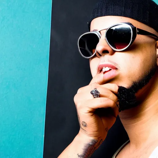 Image similar to studio portrait of Latin rapper Bad Bunny