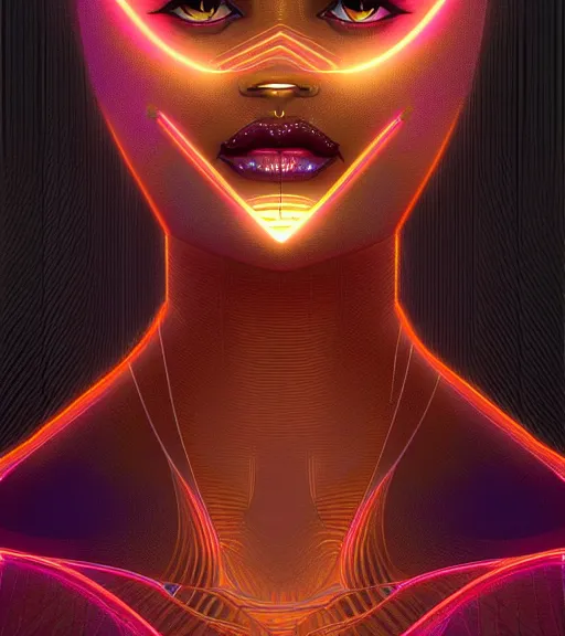 Image similar to symmetry!! egyptian princess of technology, solid cube of light, hard edges, product render retro - futuristic poster scifi, lasers and neon circuits, beautiful brown skin woman egyptian princess, intricate, elegant, highly detailed, digital painting, artstation, concept art, smooth, sharp focus, illustration, dreamlike, art by artgerm