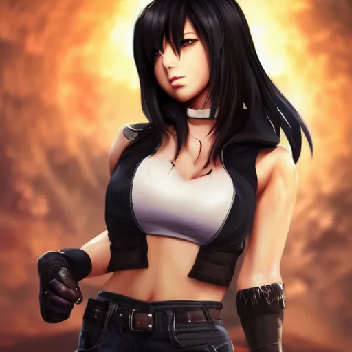 Image similar to head to toe shot of tifa lockhart by wlop, rossdraws, mingchen shen, bangkuart, sakimichan, yan gisuka, jeongseok lee, artstation, 4k