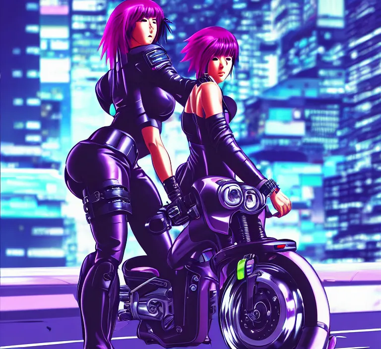 Image similar to motoko kusanagi riding a cyberpunk vehicle in a grungy cyberpunk megacity, bosozoku gang war, cyberpunk vaporwave, artgerm, sola digital arts, anti aliasing, raytracing