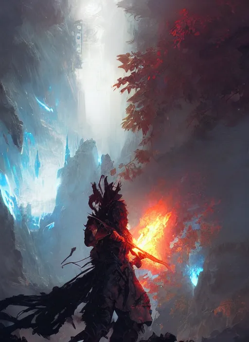 Prompt: 4k , fire sword, art by greg rutkowski, art by craig mullins, art by thomas kincade, art by Yoshitaka Amano