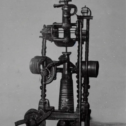 Prompt: grainy 1800s photo of a mechanical apparatus used to detect ghosts