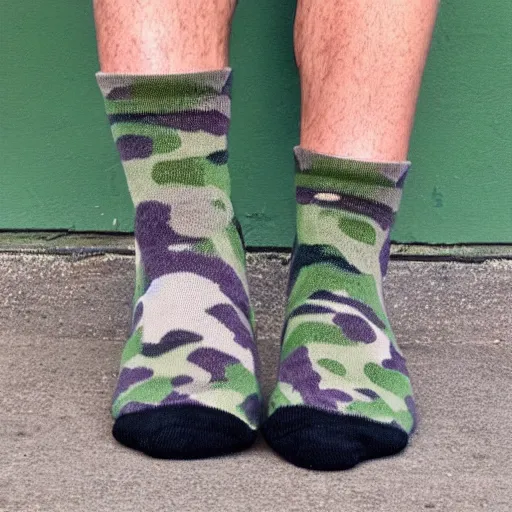 Image similar to My boss is wearing fluffy camo socks