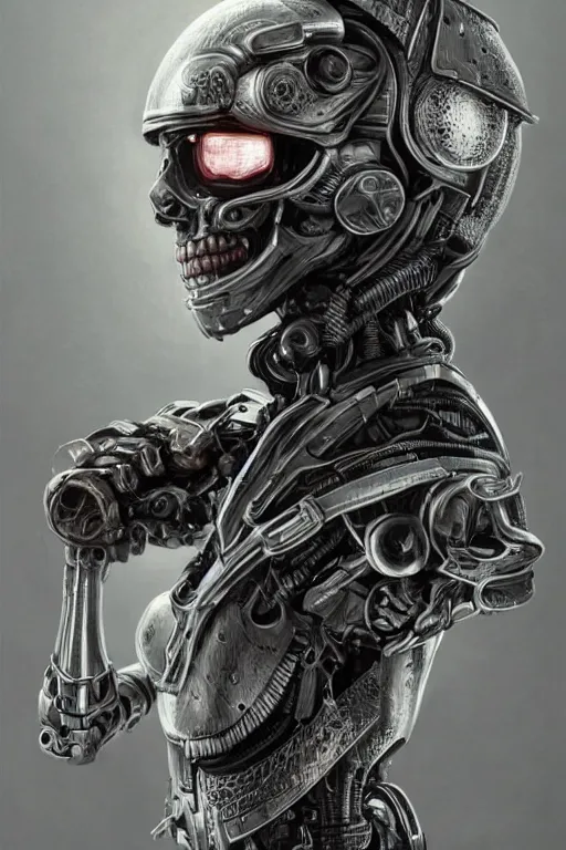 Image similar to Ultra realistic illustration, robot holding a human skull in it's hands, rune-engraved armor, cyberpunk, sci-fi, fantasy, intricate, elegant, highly detailed, digital painting, artstation, concept art, smooth, 8k octane render, extremely hyperdetailed, intricate complexity, sharp focus, illustration, art by artgerm and greg rutkowski and beeple