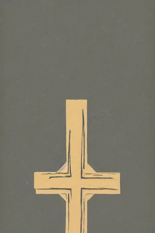 Image similar to man kneeling at the base of a wooden cross, 1960’s minimalist advertising illustration, painterly