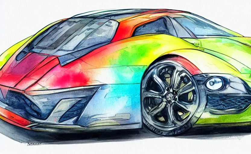 Image similar to colorful watercolor sketch of a sport car, highly detailded