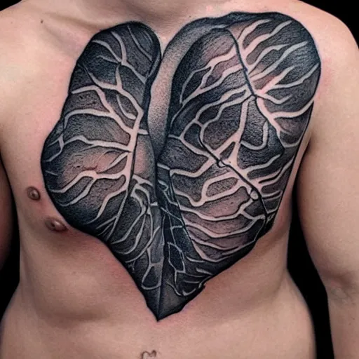 Prompt: tattoo of a pair of lungs turning into ashes, black, gray, white ink, detailed, hyperrealistic trending on artstation