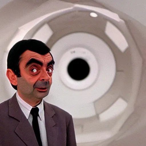 Image similar to A still of Mr Bean in 2001: A Space Odyssey