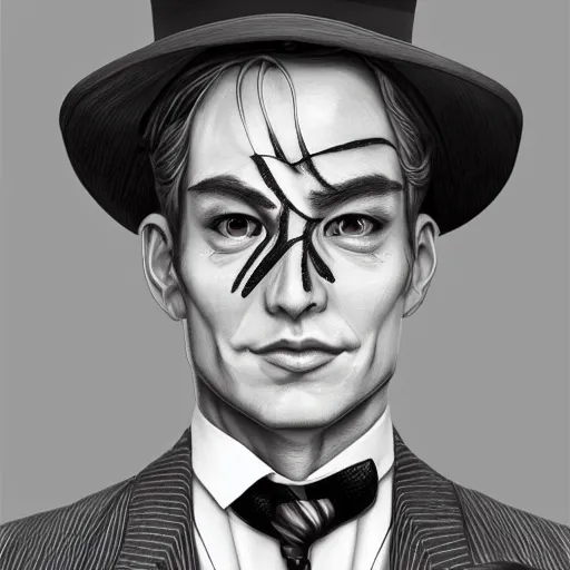 Image similar to a upper body portrait of a deer lord in a pinstriped suit and pants wearing a fedora and a monocle over the left eye by artgerm and wlop, intricate detail, digital art, photorealistic, trending on artstation