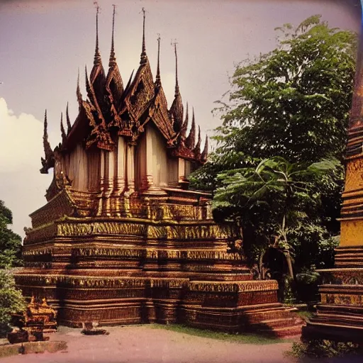 Prompt: gothic thailand, Architecture, buildings, Extreme long shot, extreme wide shot, Autochrome,