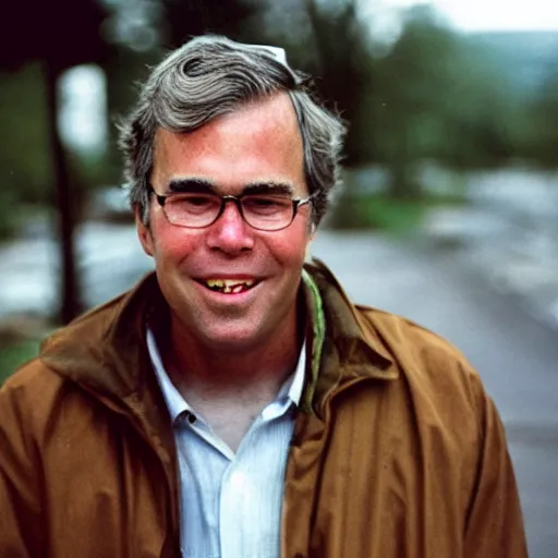 Image similar to Jeb Bush as a homeless man. CineStill