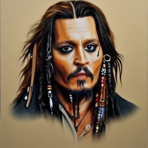 Prompt: photorealistic painting of johnny depp posing for a photo with jack sparrow