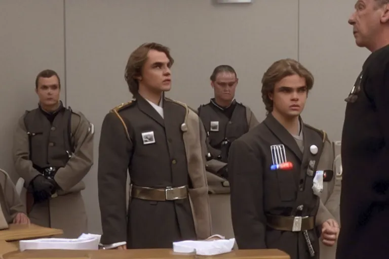 Image similar to anakin skywalker wearing prisoner's uniform in court being defended by saul goodman, court images, 1 0 8 0 p, court archive images