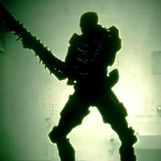 Prompt: tall muscular soldier with rock - like skin texture, still from the movie aliens, fog, dramatic lighting