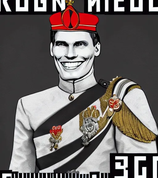 Prompt: propaganda poster smiling jerma as king of england, 8 k, trending on artstation