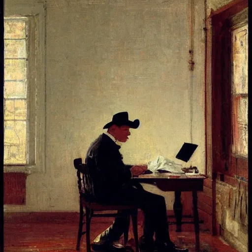 Prompt: 🤠 using a 🖥, by thomas eakins