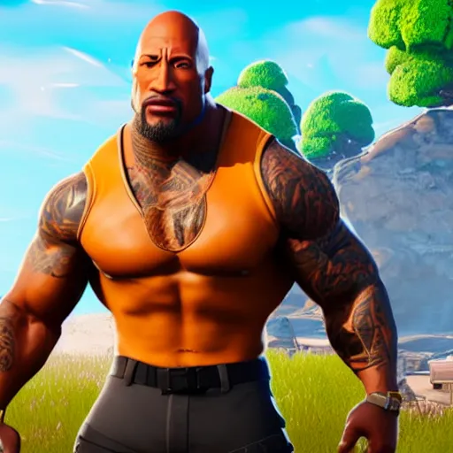 Image similar to rapper Dwayne Johnson in Fortnite very detailed 4K quality super realistic