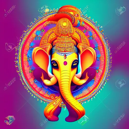 Image similar to Illustration of colorful hindu lord Ganesha on decorative background- Graphical poster modern art 3D, artstation, artgem, vector art