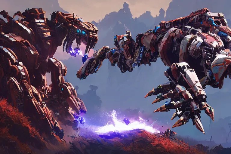 Prompt: clawstrider machine mecha animal beast robot of horizon forbidden west horizon zero dawn bioluminiscence global illumination ray tracing hdr fanart arstation by sung choi and eric pfeiffer and gabriel garza and casper konefal