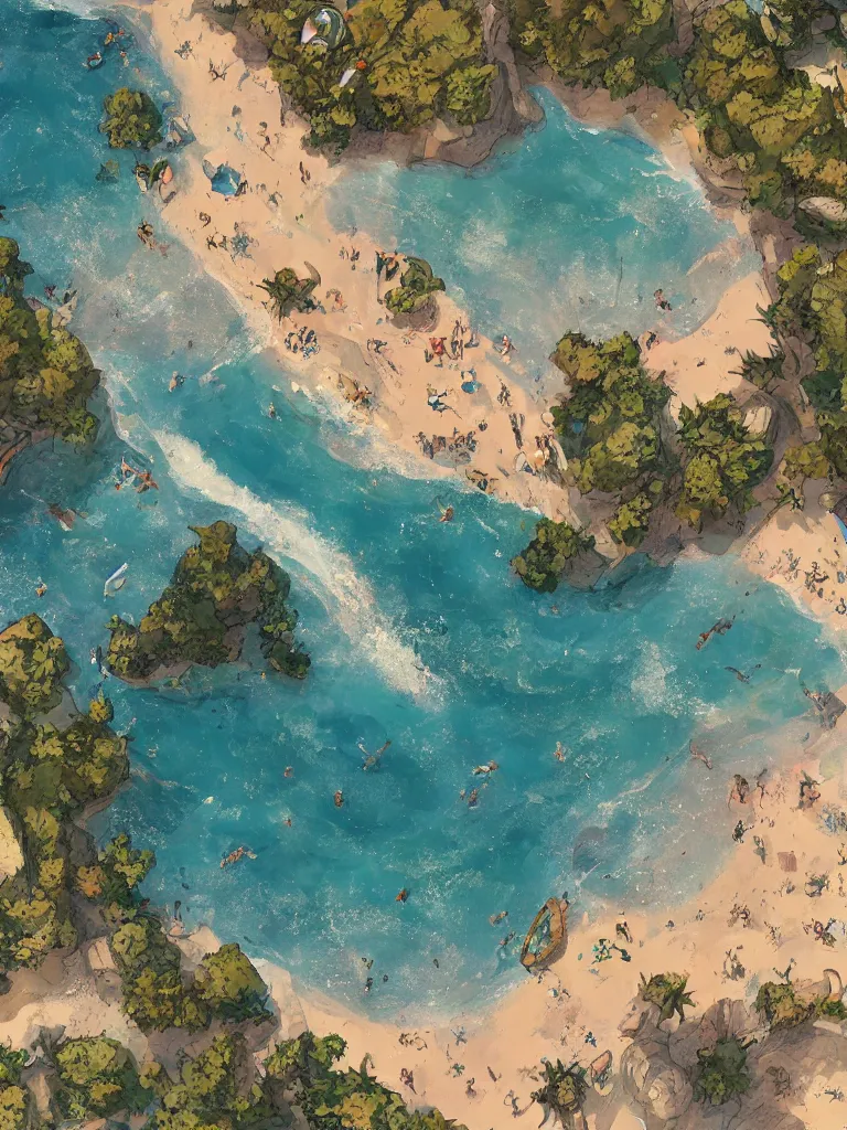 Prompt: beach from above by disney concept artists, blunt borders, rule of thirds