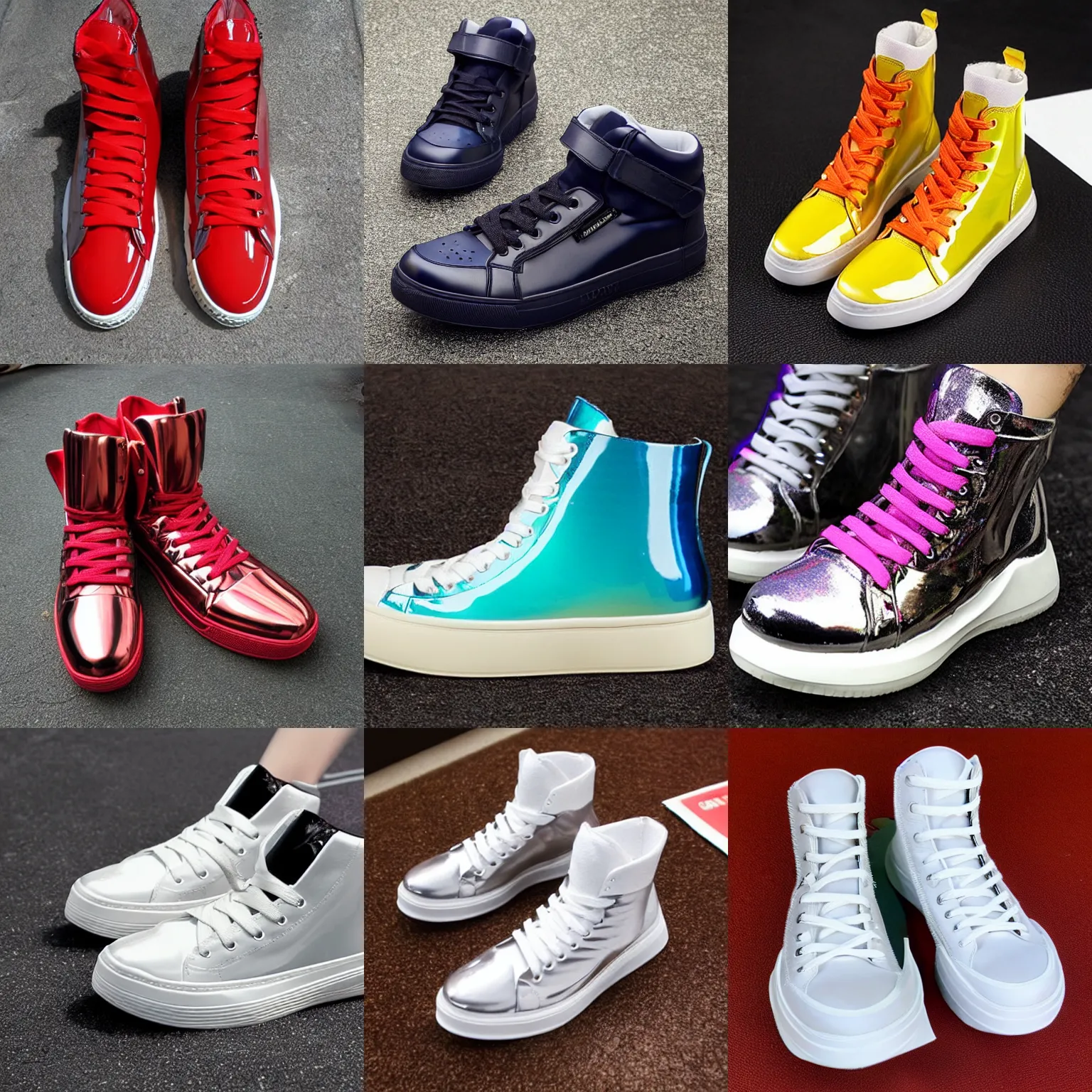 Prompt: high top sneakers made out of glass, glossy
