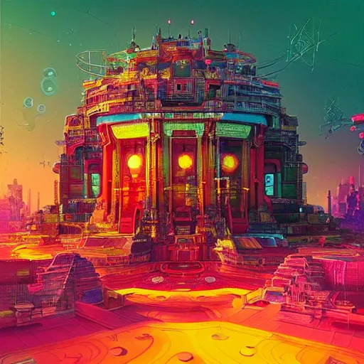 Image similar to “sci fi temple of the divine machine intelligence, beautiful detailed visionary digital art with modern colors by Maciej Rebisz, Lisa Frank and Beeple”