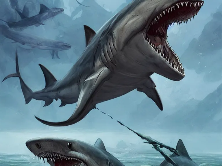Prompt: epic prehistoric shark sea monster, concept art by Greg Rutkowski, artstation, cgsociety