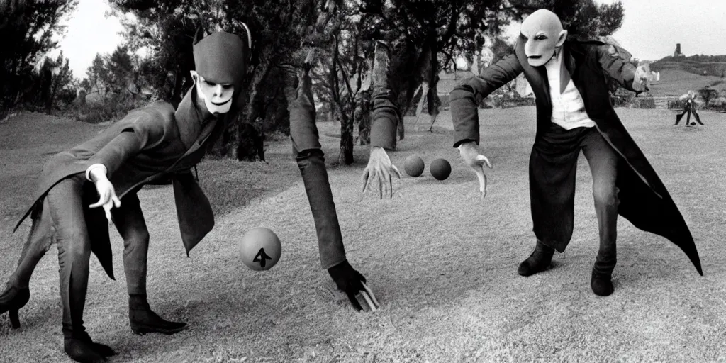 Prompt: nosferatu is playing petanque balls in south of france
