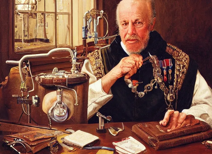 Prompt: a highly detailed king portrait of a dentist, james gurney, james jean