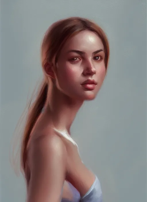 Image similar to portrait of a gorgeous young woman in the style of stefan kostic, artstation, concept art