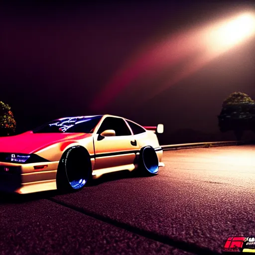 Prompt: a car 300ZX turbo drift at illegal car meet, Saitama prefecture, midnight mist lights, cinematic color, photorealistic, highly detailed wheels, highly detailed