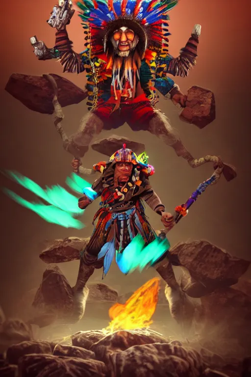 Image similar to Metroidvania game, character design, angry indigenous Inca Peruvian magician shaman. Cartoony,, hyper realist cinematic shot, by Kurtis Dawe and Nicolas Saviori , trending on Artstation and Unreal engine.