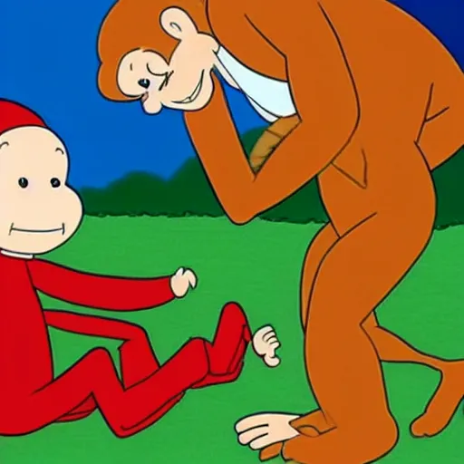 Image similar to curious george slapping caillou. pbs cartoon