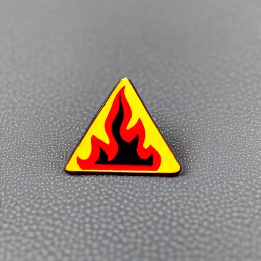 Image similar to a retro minimalistic rhombus shape enamel pin of a retro 1 9 8 0 s minimalistic flame fire warning label, smooth curves