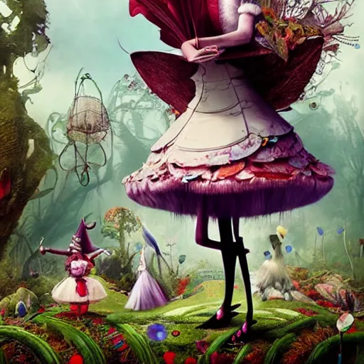 Prompt: alice in wonderland, by ray caesar and vincent callebaut and sandra chevrier and phillipe druillet, trending on artstation hq, deviantart, pinterest, 4 k uhd image