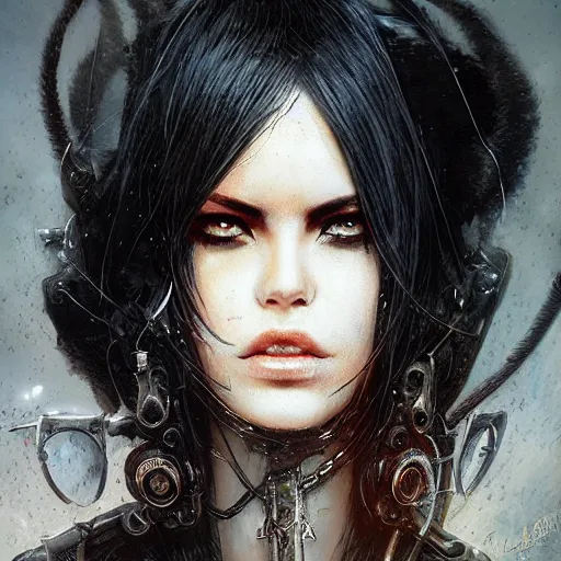 Image similar to aaliyah, steampunk, darkwave, darksynth, concept headshot art, sharp, digital matte painting, art by luis royo, greg rutkowski, wlop, dramatic lighting, trending on artstation