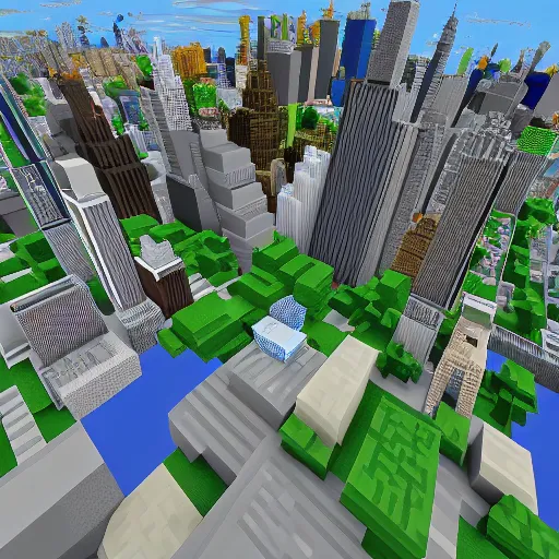 Prompt: new york city skyline built in minecraft, isometric view , voxel art
