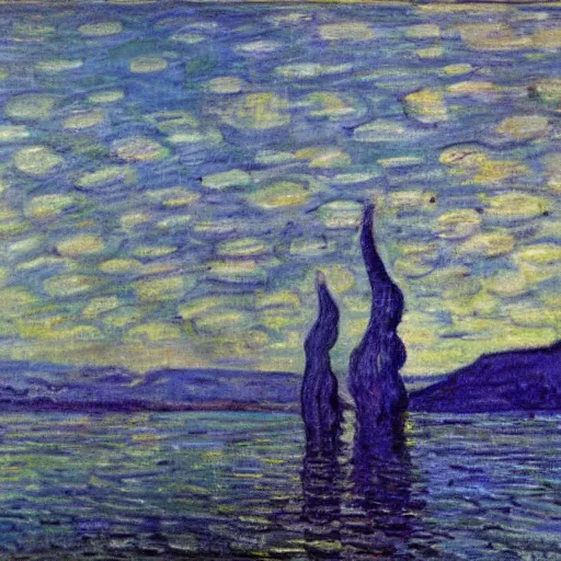 Prompt: the loch ness monester in a monet painting