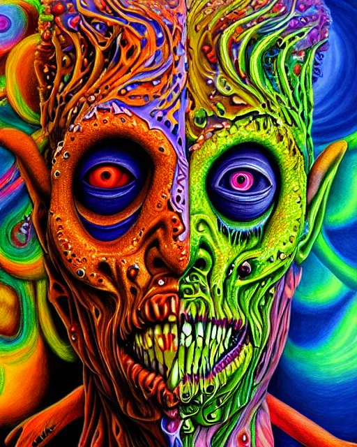 Prompt: a realistic detailed portrait painting of a monster, psychedelic