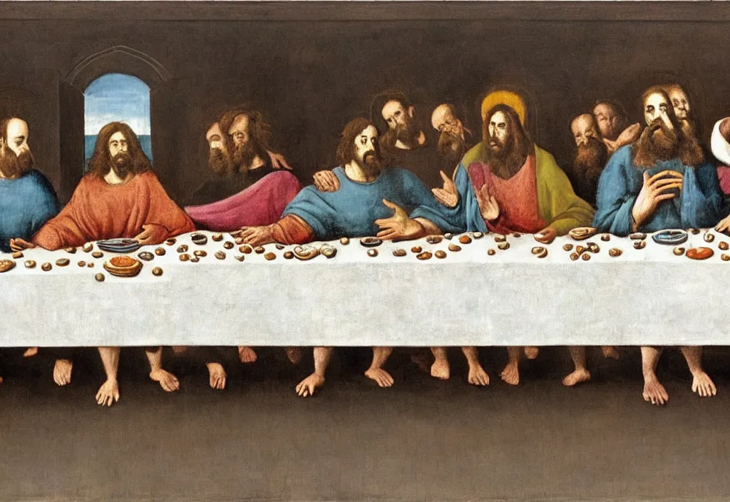 Prompt: last supper painted by francis bacon 8 k, hyperdetailed