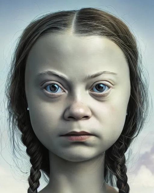 Prompt: closeup face profile portrait of greta thunberg as a soviet space toy, bikini, depth of field, zeiss lens, detailed and intricate environment, fashion photoshoot by nicoletta ceccoli, mark ryden, lostfish, breathtaking, 8 k resolution, artistic, hyperrealistic, octane render