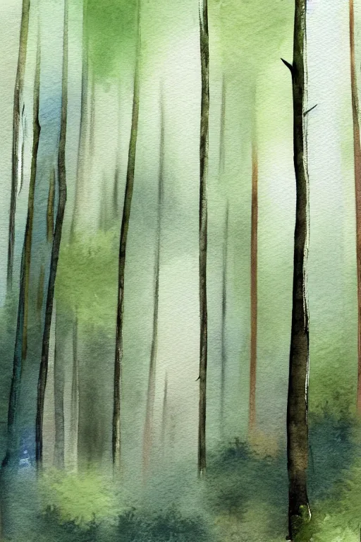 Prompt: landscape background image, forest, watercolor, muted colors, wallpaper