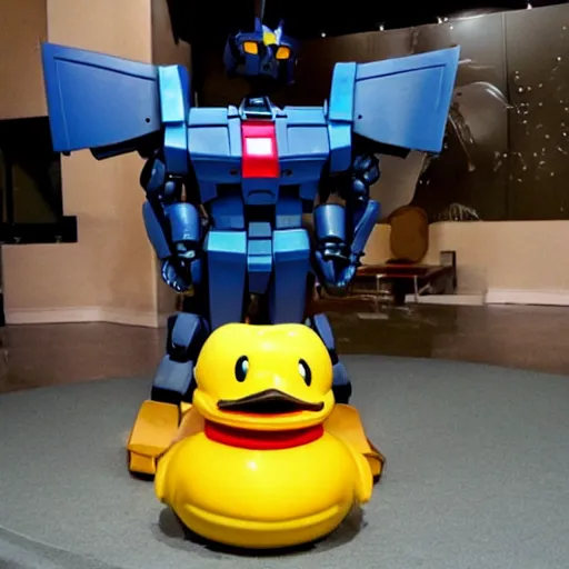 Image similar to a gundam shaped like a duck, robot shaped like a rubber duck