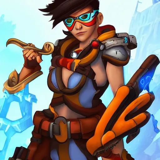 Prompt: tracer from overwatch as a barbarian